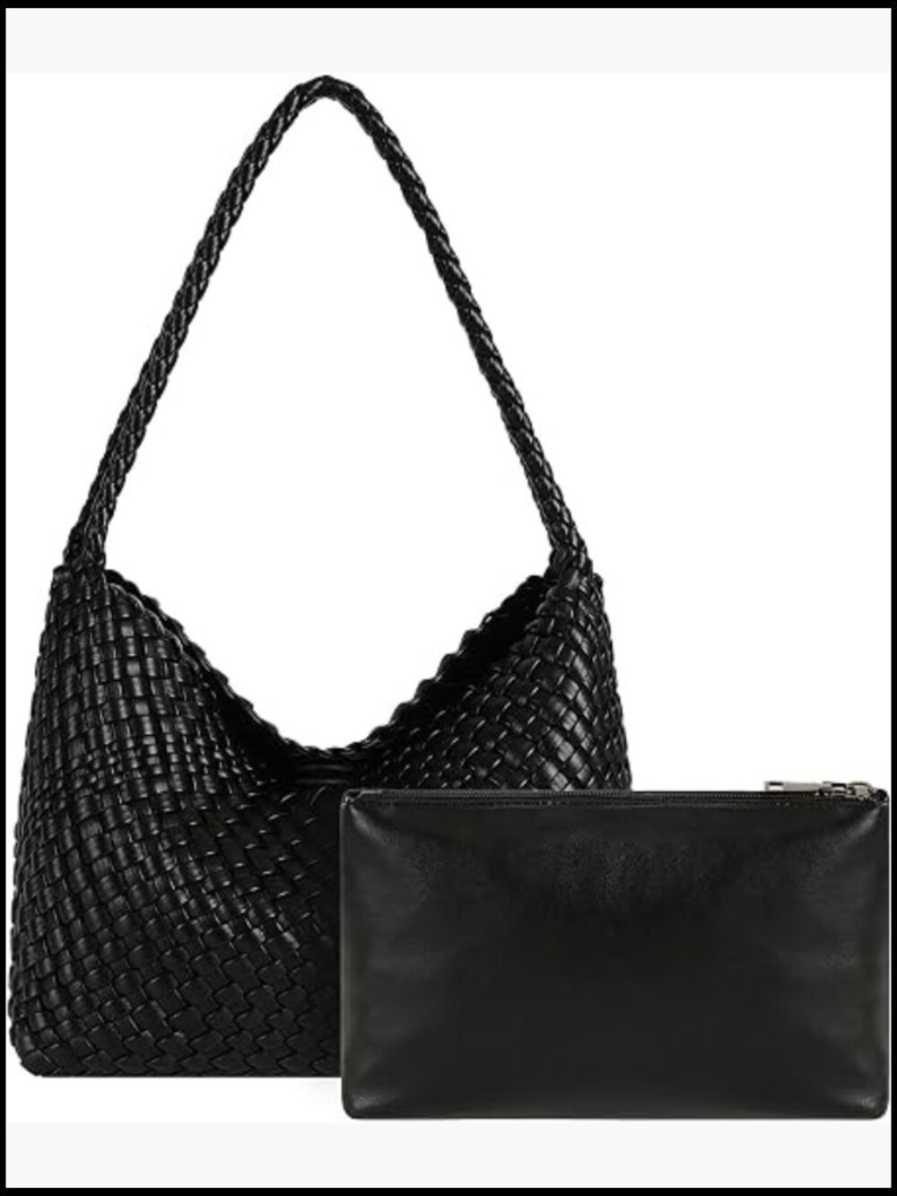 Woven Vegan Leather Hobo Handbag Tote Shoulder Bag Slouchy Purse Mini Pouch